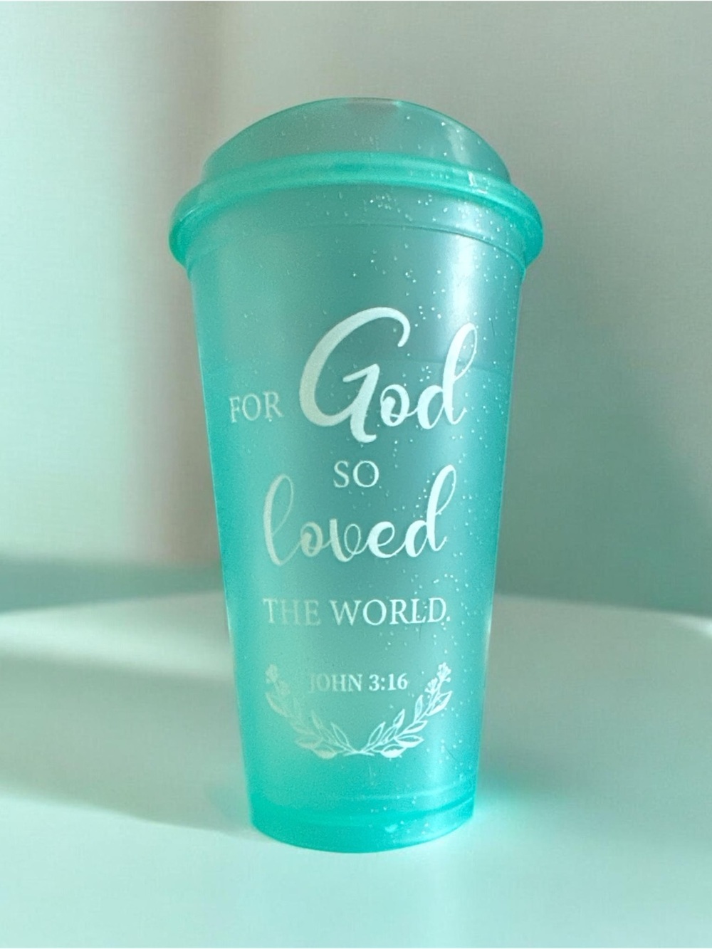 Turquoise 'For God So Loved' Inspirational Tumbler Cup 16oz